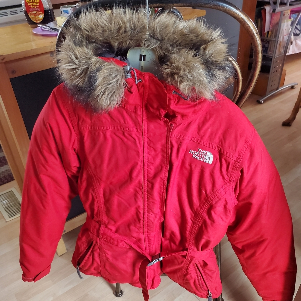 Northface ski jacket, fire red & size medium